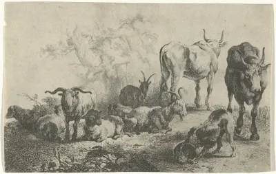 Landschap met vee en een melkmeid