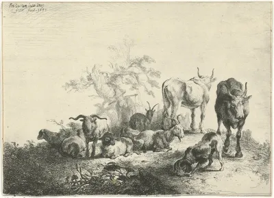 Landschap met vee en een melkmeid