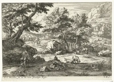 Landschap met vee en figuren