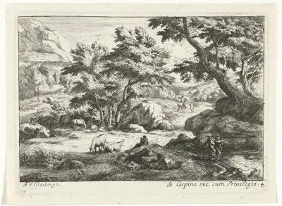 Landschap met vee en figuren