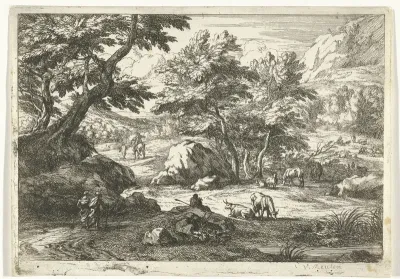 Landschap met vee en figuren