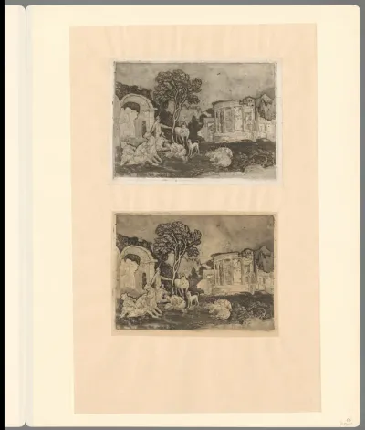Landschap met vee en klassieke ruïnes