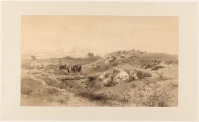 Landschap met vee en rustende herder