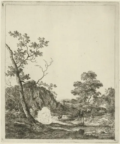 Landschap met vee in rivier