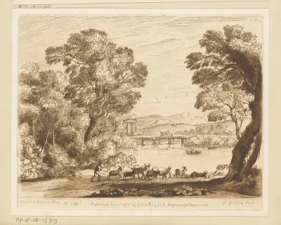 Landschap met veedrijver bij een meer