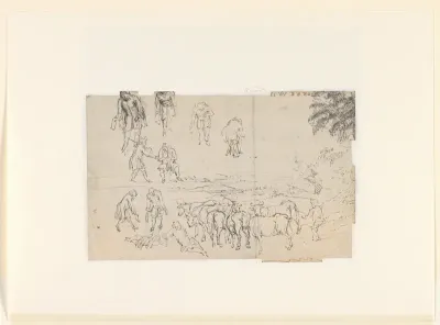 Landschap met veedrijver en enkele figuurstudies