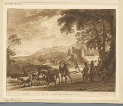 Landschap met veedrijver over een stenen brug