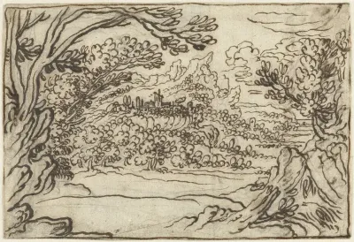Landschap met vergezicht naar een vestingstadje op een bergplateau