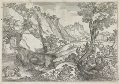 Landschap met vergroeide boom