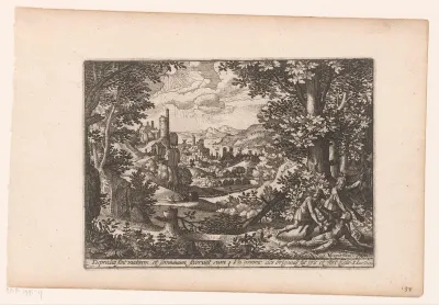 Landschap met verhaal van de barmhartige Samaritaan: de overval op de reiziger