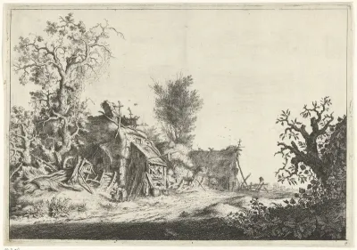Landschap met vervallen boerderijen