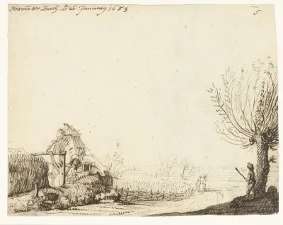 Landschap met vervallen gebouw