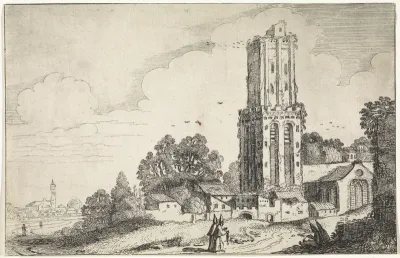 Landschap met vervallen kerktoren