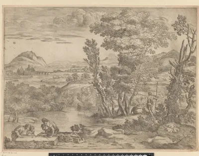 Landschap met vier dobbelaars