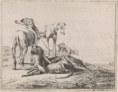 Landschap met vier hazewindhonden