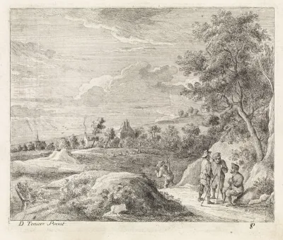 Landschap met vier wandelaars