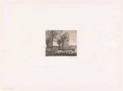 Landschap met vier wilgen aan het water