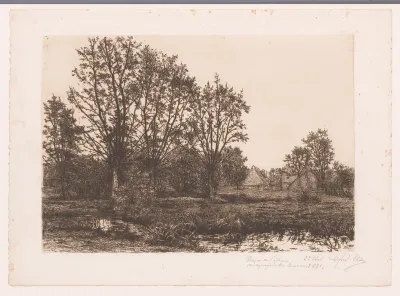 Landschap met vier wilgen en een beek