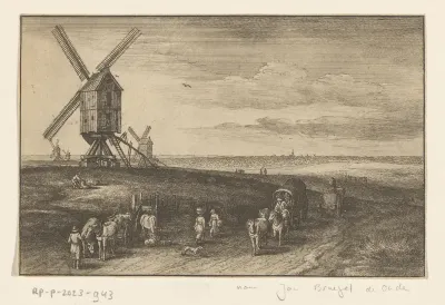 Landschap met vier windmolens