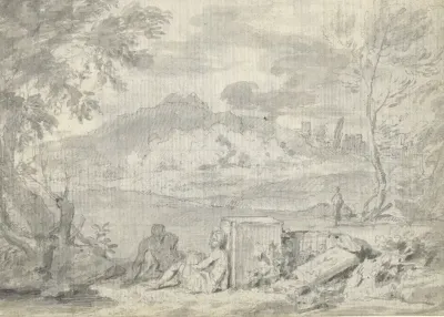 Landschap met vierkante steen