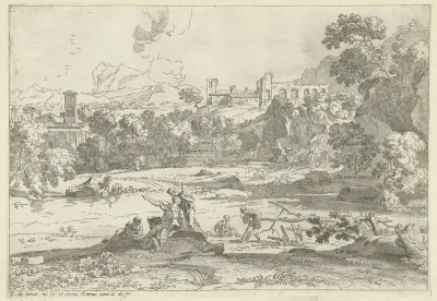 Landschap met vijf figuren