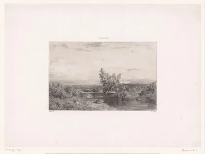 Landschap met visser bij een beek