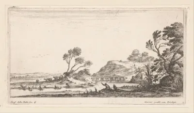 Landschap met visser en drinkend vee