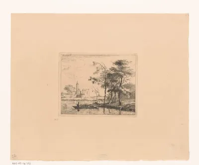 Landschap met visser en kasteelruïne