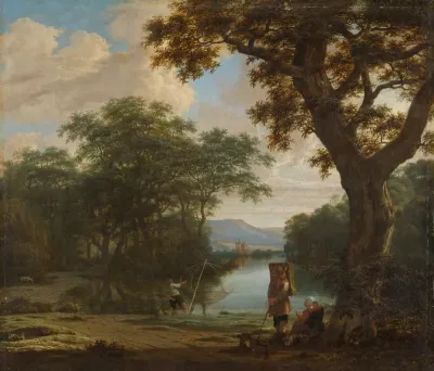 Landschap met visser met kruisnet