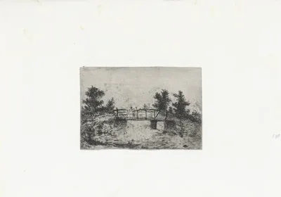 Landschap met visser op een brug