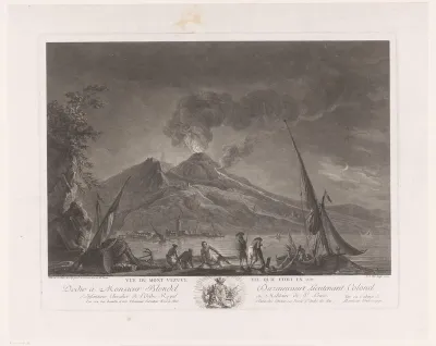 Landschap met vissers en actieve Vesuvius