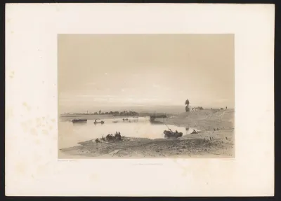 Landschap met vissers en boten op een meer