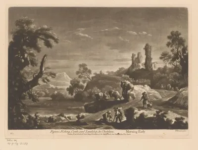 Landschap met vissers en herders bij Châtelain