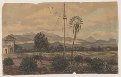 Landschap met vlaggenmast