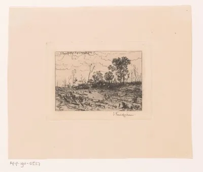 Landschap met vlakte met enkele bomen
