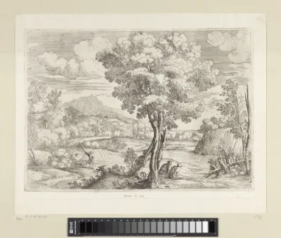 Landschap met vogel op boomstronk