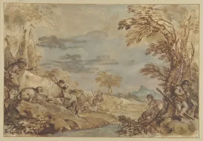 Landschap met voorttrekkende kudden