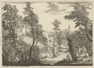 Landschap met vrijende paartjes