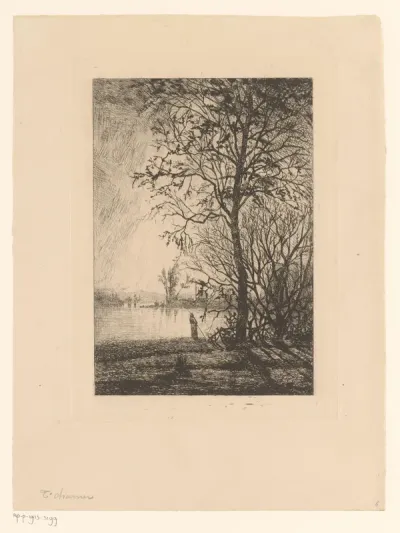 Landschap met vrouw aan water