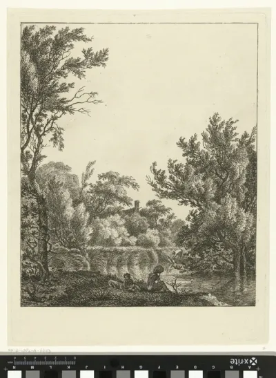 Landschap met vrouw aan waterkant
