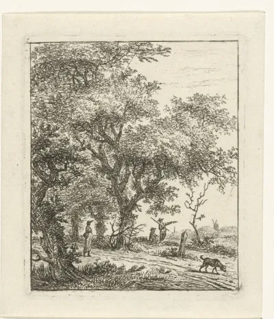 Landschap met vrouw en hond