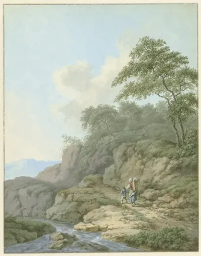 Landschap met vrouw en jongen onderweg