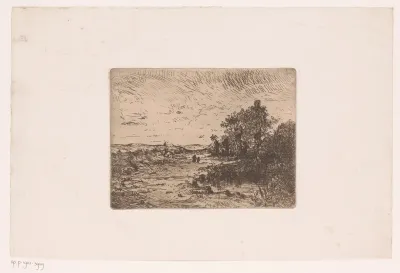 Landschap met vrouw en kind op een pad