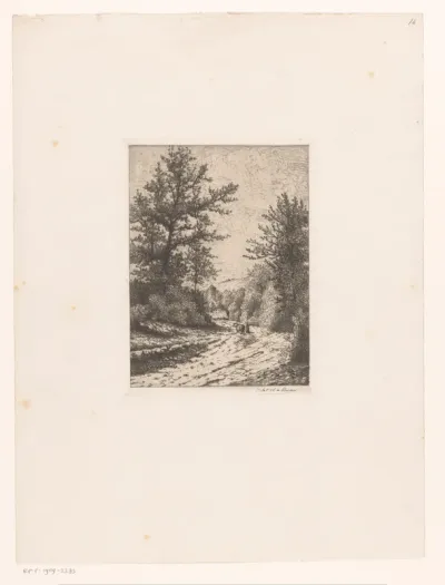 Landschap met vrouw en koe op een pad