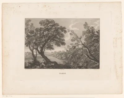 Landschap met vrouw, leeuw en schaap