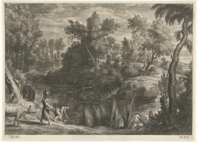 Landschap met vrouwen die water halen