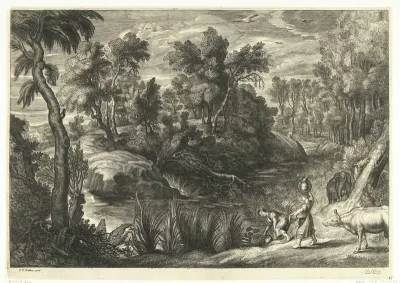 Landschap met vrouwen die water halen