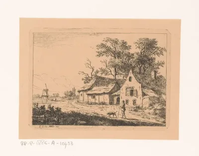 Landschap met wandelaar en hond