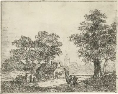 Landschap met wandelaars