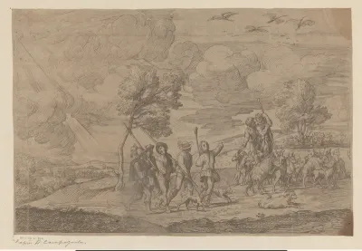 Landschap met wandelaars en geitenhoeders